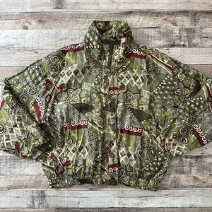 Vintage Stunt Sports Womens Size Petite Medium Silk Jacket Green Windbreaker